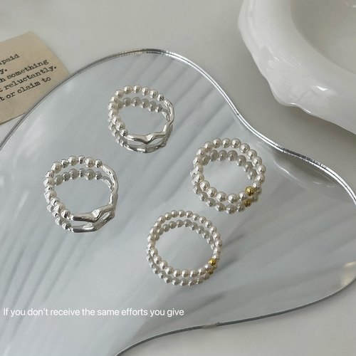 S925纯银施家珍珠弹力戒指简约温柔小众设计叠戴高级指环不规则素