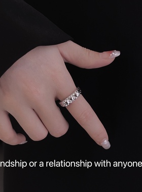 S925纯银个性女性复古开口戒指