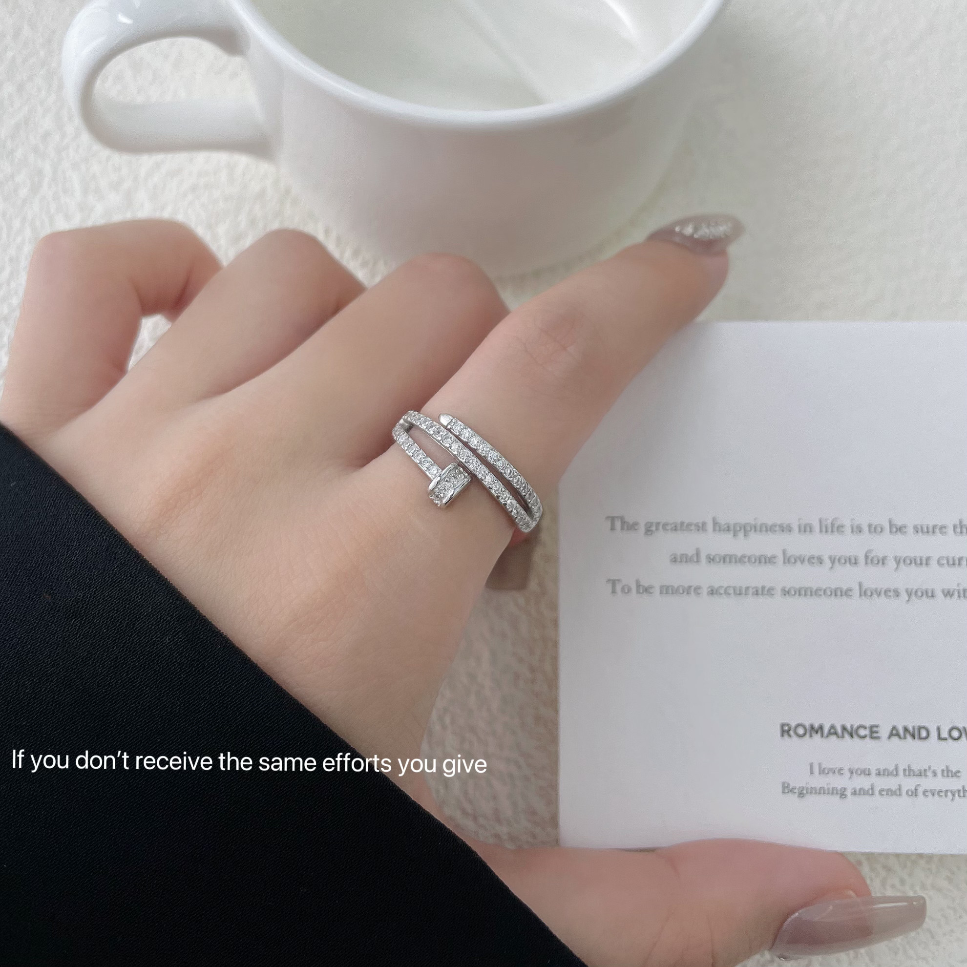 S925纯银多层锆石钉子戒指小众设计轻奢简约风格ins高级百搭,饰品/流行首饰/时尚饰品新,戒指/指环,淘宝优惠券,粉丝福利购,淘宝优惠卷