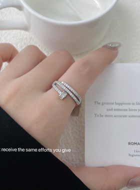 S925纯银多层锆石钉子戒指小众设计轻奢简约风格ins高级百搭