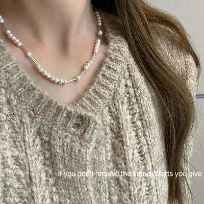 S925纯银天然淡水珍珠项链时尚百搭小众时尚百搭串珠锁骨链气质