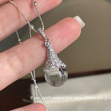 S925纯银天然白水晶满钻雪人帽子吊坠项链时尚轻奢精致小众