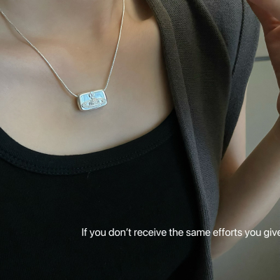 s925纯银西太后土星方牌包包锁骨项链韩国ins时尚轻奢风小众设计