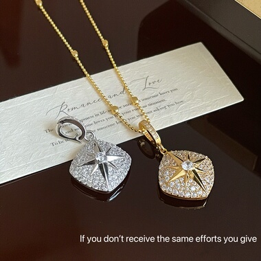 s925纯银八芒星微镶锆石吊坠小众设计简约时髦中古风vintage高级