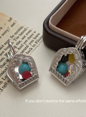 S925纯银可打开藏式噶乌盒彩珠吊坠国风潮古风时尚简约百搭气质