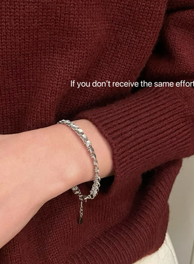 S925纯银几何圆片鱼鳞亮片手链简约小众设计韩版高级气质百搭