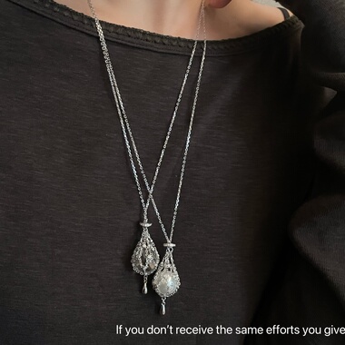 s925纯银天然白水晶捕梦网珍珠网兜项链高级感镶钻小众设计毛衣链