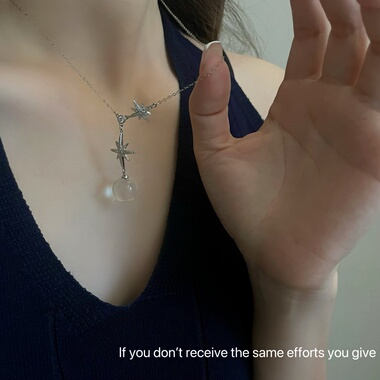 S925纯银天然白水晶闪钻雪花项链女秋冬毛衣链小众设计高级感轻奢