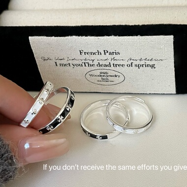 S925纯银滴釉十字架军花戒指复古情侣时尚简约小众设计高级