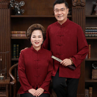 长袖唐装男女夏薄款2026新款上衣爸爸妈妈中式婚礼服香云纱情侣装