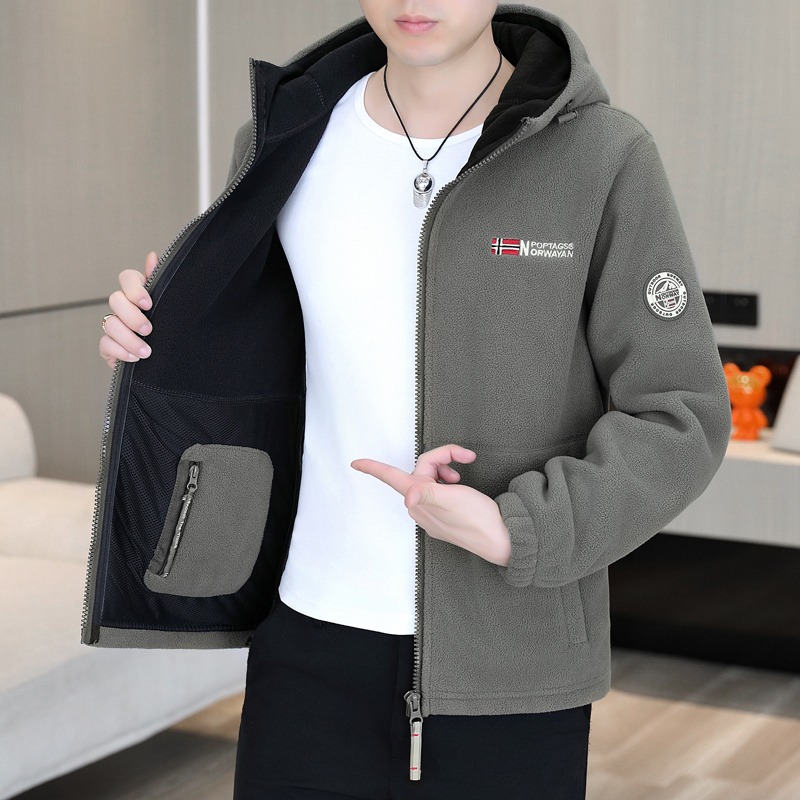 连帽抓绒衣男2025秋冬季加厚摇粒