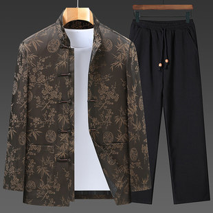 春秋季唐装男款爸爸外套套装中国风中老年人爷爷生日汉服夹克上衣