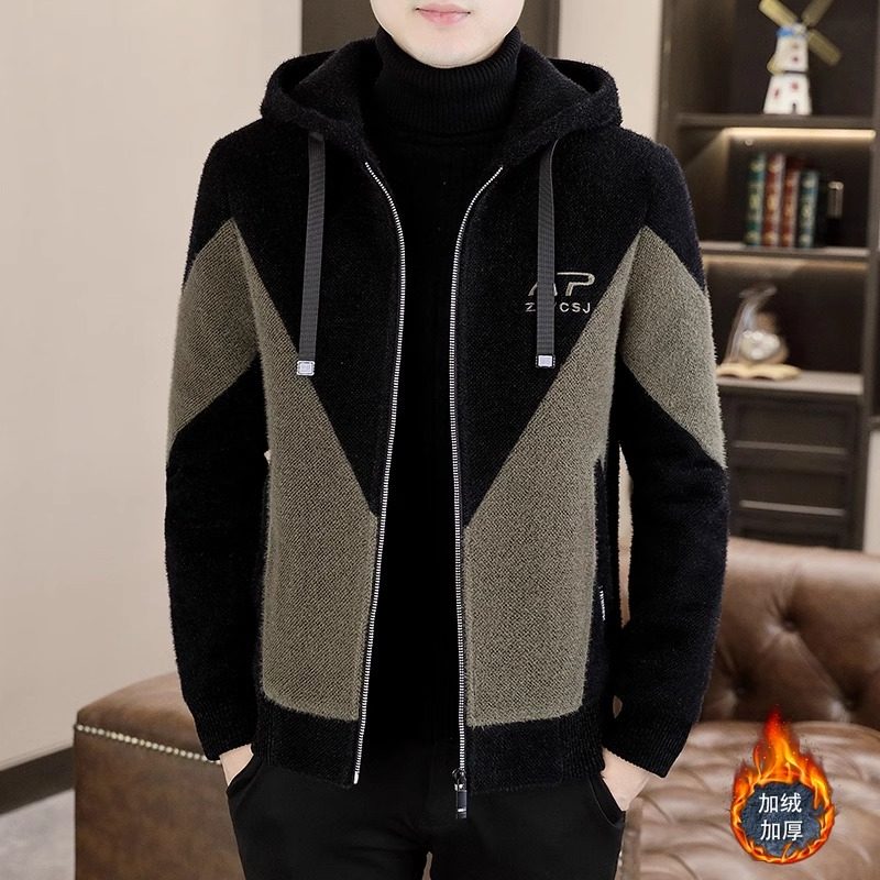 高端毛呢大衣男短款潮流休闲呢子外套冬季加绒加厚银狐绒连帽风衣