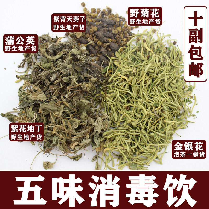 五味消毒饮金银花蒲公英紫花地丁野菊花紫背天葵子中草药店现配