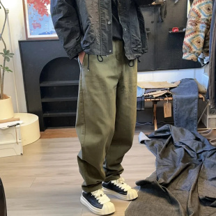 加绒加厚人字暗纹肌理日系复古全棉微锥堆叠感宽松卡扣工装 休闲裤