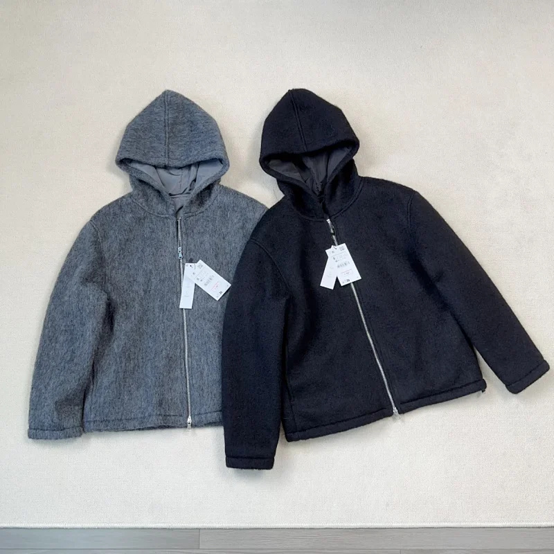 ZR冬季25新品 50羊毛混纺 轻奢老钱绒感连帽男士保暖休闲夹克外套