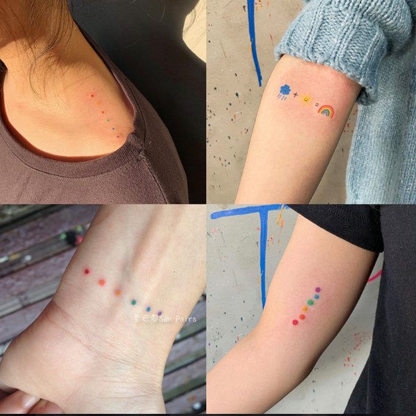 泫雅纹身贴防水手腕锁骨简约彩色圆点手臂笑脸表情彩虹迷你小图案
