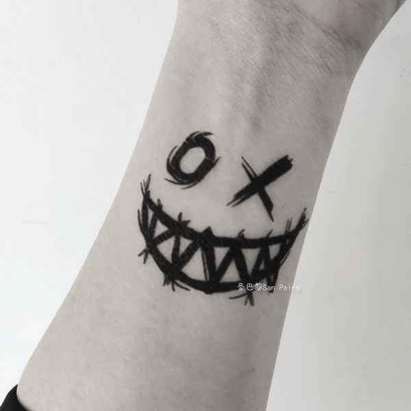 暗黑系小丑鬼脸黑色笑脸纹身贴防水男女持久手臂手腕脚踝个性刺青