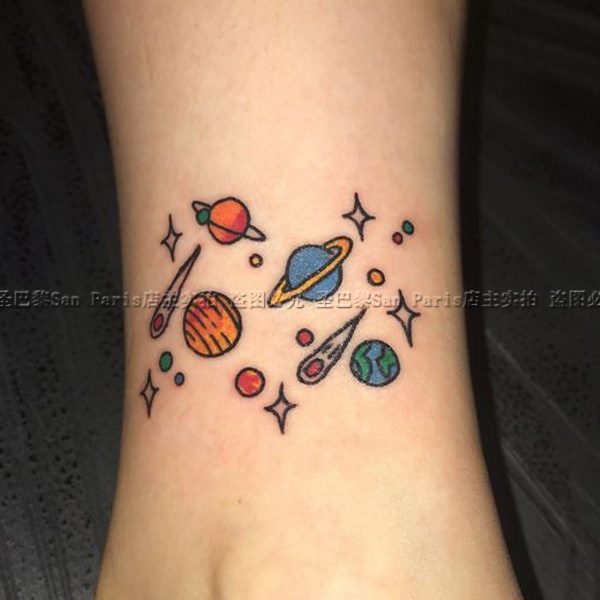 彩色卡通可爱脚踝手腕星球纹身贴防水男女持久儿童迷你小清新原宿