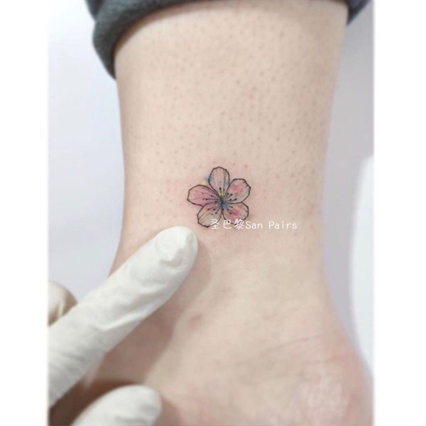 手绘脚踝彩色迷你樱花纹身贴防水女少女心小图案韩国仿真清新桃花