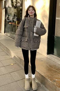现货 款号W1073 咖黑千鸟格90白鸭羽绒服 P295 控448图片