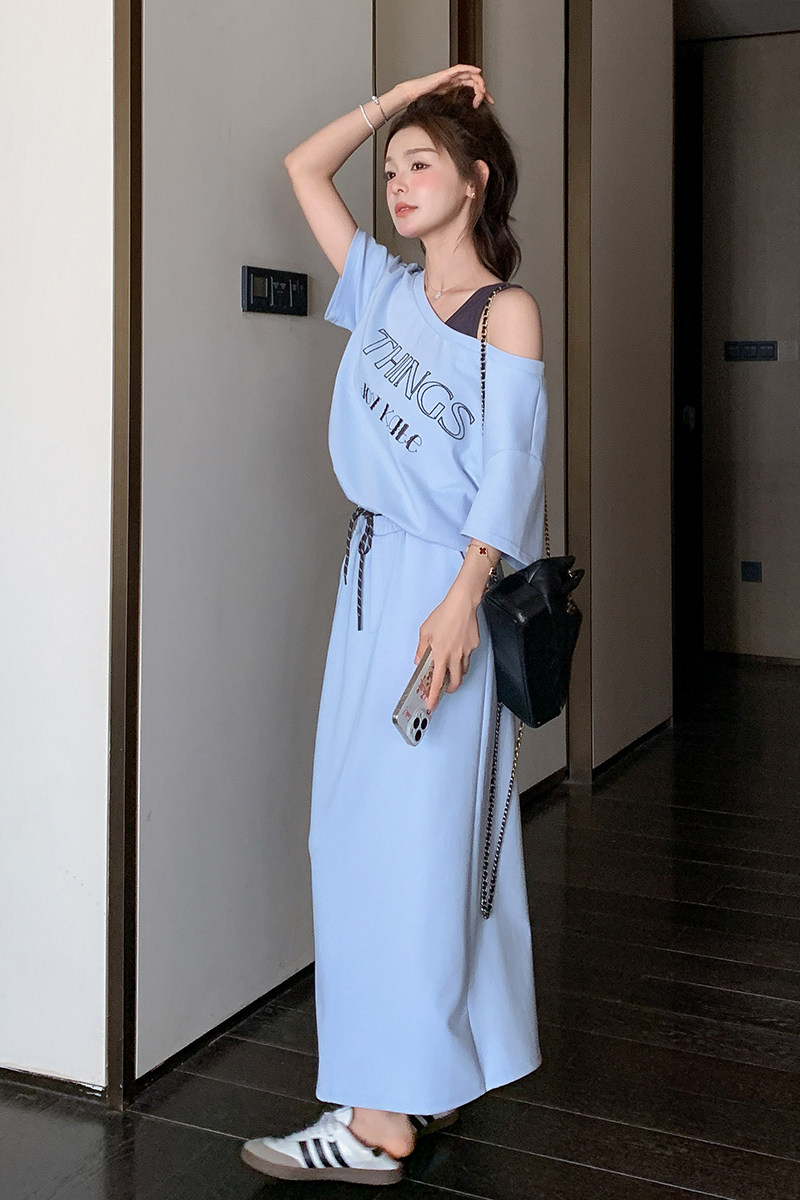 现货款号7718刺绣假两件衣裙套装P145K218,女装套装/套裙,2D043