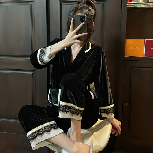 女睡衣秋冬韩版金丝绒甜美蕾