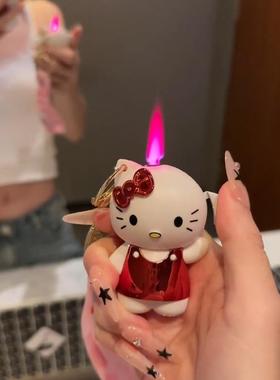 凯蒂猫手办钥匙扣防风打火机女hellokitty红色火焰充气礼物送女友