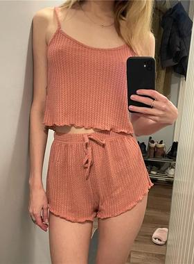 外贸性感吊带短裤家居服睡衣2件套装 homewear pajama set women