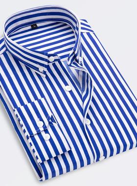 Vertical striped long-sleeved shirt 韩版竖条纹长袖职业衬衫男