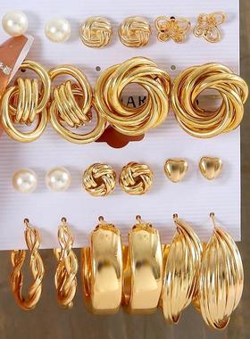 Gold Color Pearl Hoop Earrings Set Metal Dangle Earrings Vin