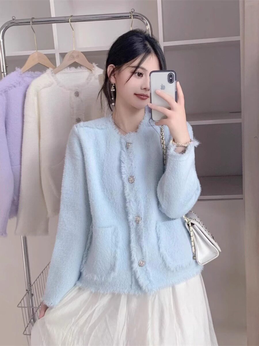 小香风针织外套女2025新款春秋短款秋冬洋气流苏边毛衣水貂绒开衫,女装/女士精品,毛针织衫,淘宝优惠券,粉丝福利购,淘宝优惠卷