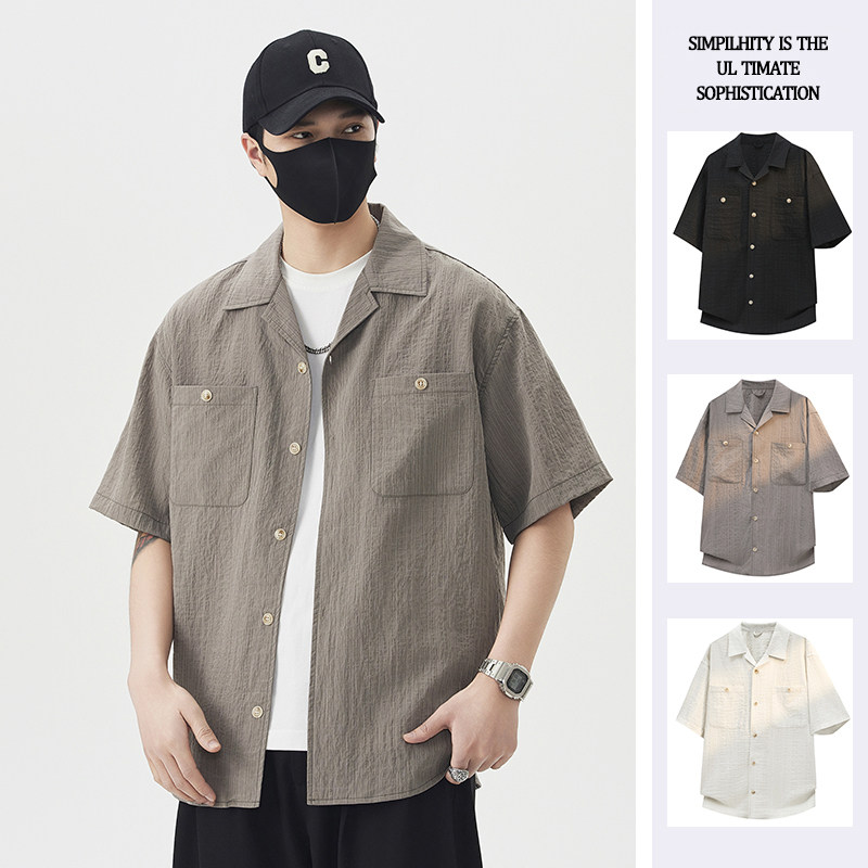 9047#批55（不含**）条纹英伦古巴领短袖衬衫 限价99 码数M-4XL