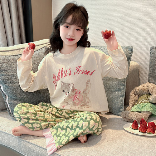 儿童春秋睡衣女童空调家居服套装