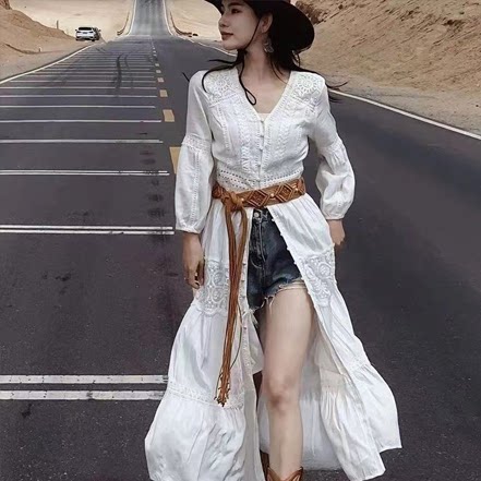 海边白色仙女连衣裙两穿开衫长裙