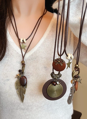 新中式禅意古铜羽毛项链