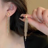 2025爆款 长款 流苏珍珠耳钉新款 秋冬高级感轻奢气质耳环设计感耳饰