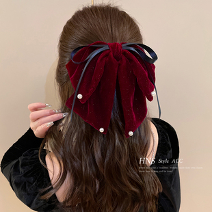秋冬高级细闪丝绒法式复古蝴蝶结抓夹发抓优雅小香风女发夹马尾夹