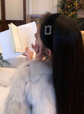 千金氛围感~黑色方钻植绒发箍女2026秋冬新款高颅顶压发头箍发饰