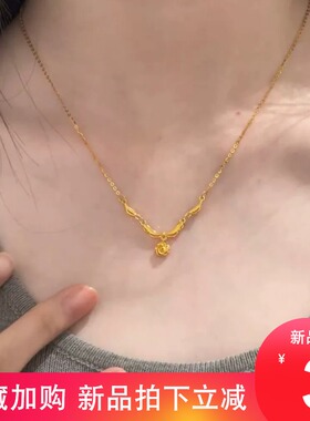 金色玫瑰花吊坠流苏项链女高级感