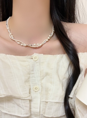 unbeaten双层珍珠叠戴锁骨链