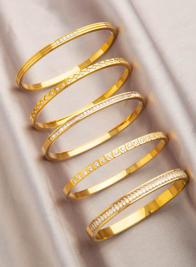 金色钛钢镶钻手镯女百搭不掉色