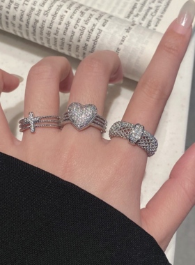 unbeaten轻奢锆石十字架开口戒指