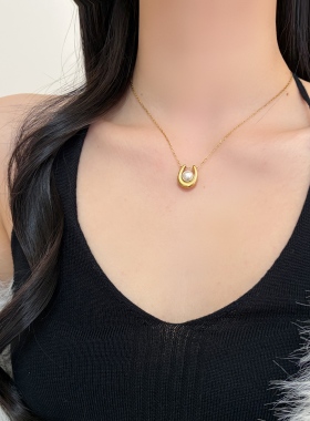 unbeaten金色珍珠U形锁骨链