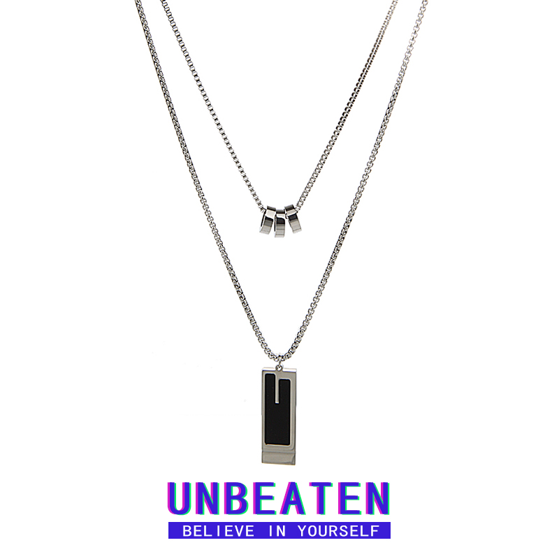 unbeaten几何双层设计钛钢项链女