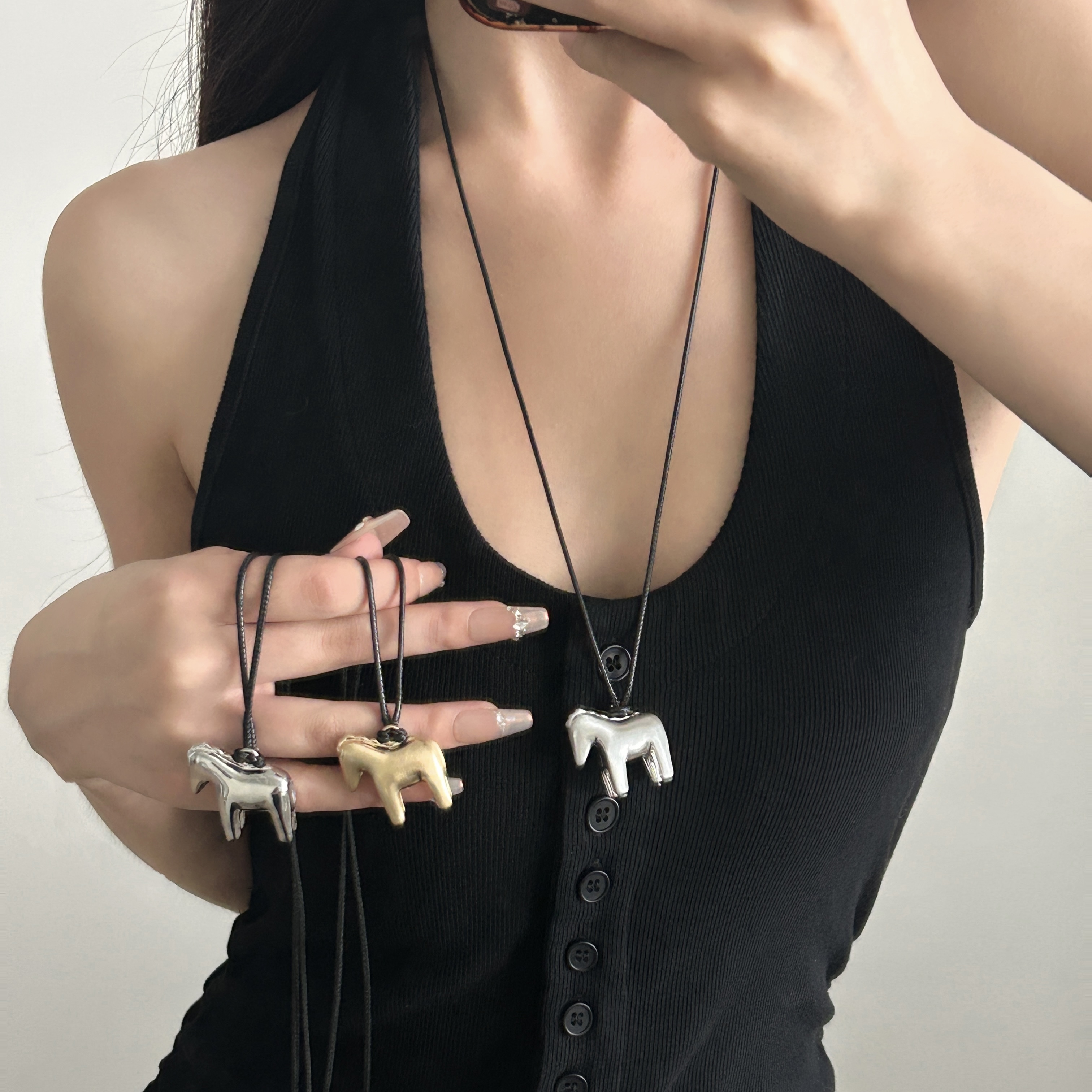 韩国博主同款小马吊坠项链