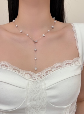 unbeaten多戴法镶钻珍珠锁骨链