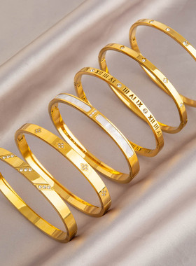 小众轻奢金色简约钛钢锆石手镯