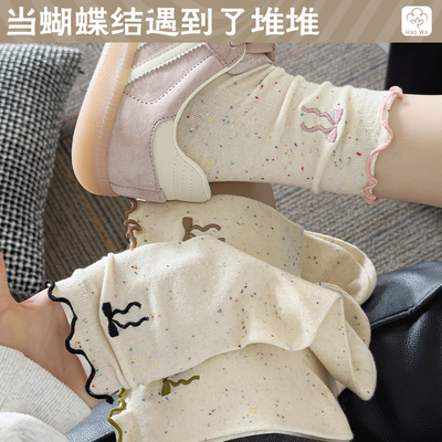 蝴蝶结袜子女纯棉底春秋款中筒袜