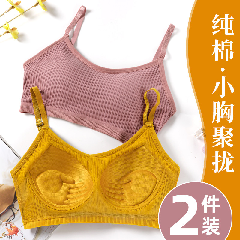 内衣女无钢圈小胸聚拢文胸学生高中少女美背纯棉抹胸式夏薄款胸罩